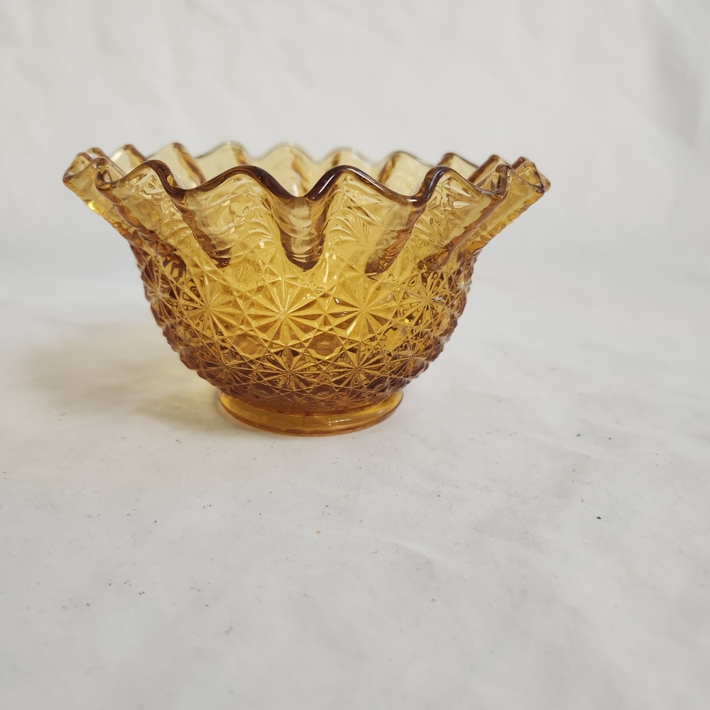 LE Smith Amber Daisy and Button Glass Candy Dish Bowl - Picture 7 of 9
